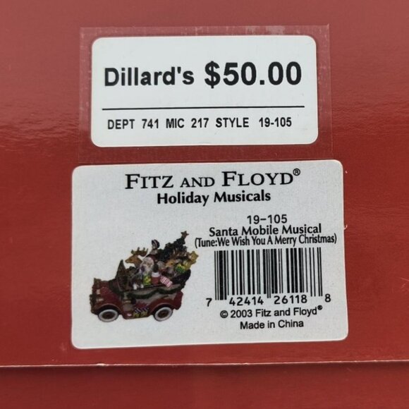 Fitz and Floyd Santa Christmas Car Musical Figurine Vintage Holiday Decor - Picture 13 of 13